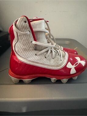Under Armour Kids Red and White Cleats - High Top Soccer/Football Shoes